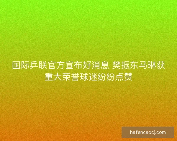 国际乒联官方宣布好消息 樊振东马琳获重大荣誉球迷纷纷点赞