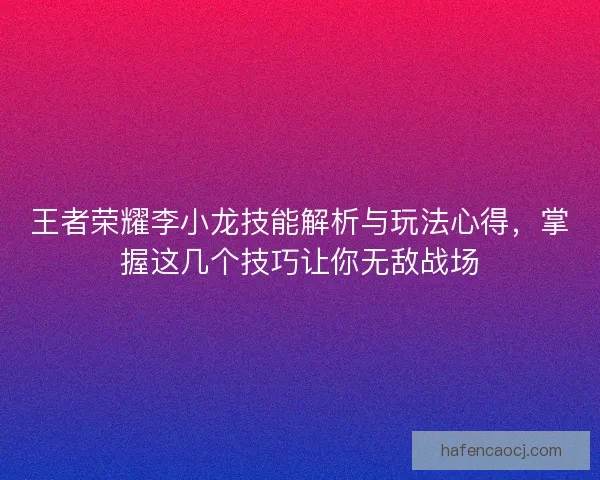 王者荣耀李小龙技能解析与玩法心得，掌握这几个技巧让你无敌战场