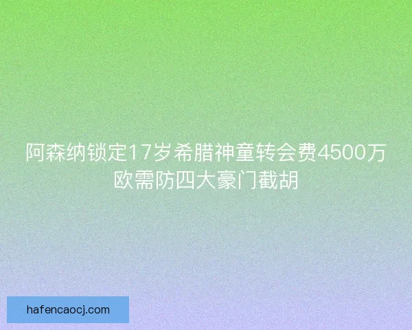 阿森纳锁定17岁希腊神童转会费4500万欧需防四大豪门截胡